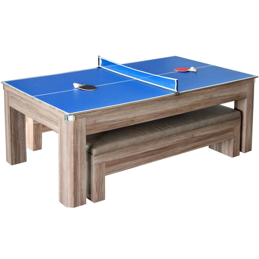 Hathaway Games Newport 7-ft Pool Table Combo Set with Benches in Light Oak
