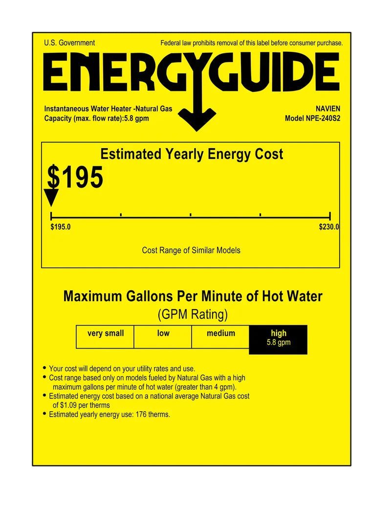 Navien NPE-240S2 High efficiency Condensing Tankless Water Heater