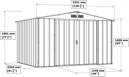 ECO 10 X 8 (7.80 M2) Metal Garden Storage Shed, Hot-Dipped Galvanized Metal Shed, Tool Storage Shed, Strong Reinforced Roof Structure, Maintenance-Free Metal Shed, Anthracite