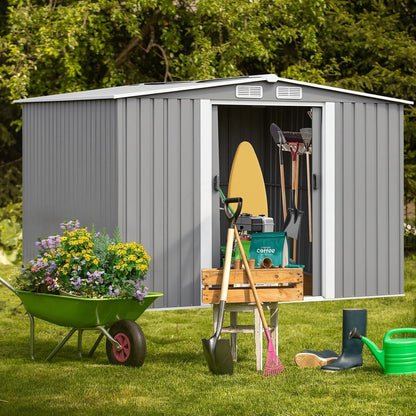 Metal Garden Shed Storage Sheds Heavy Duty Outdoor FREE Base Foundation Green/Grey Color (10X8 Grey)