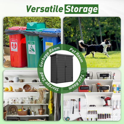 Garden Shed,  4.4×2.17FT All Weather Resin Storage Shed with Double Doors,Sloped Pent Roof Waterproof Sheds Outdoor Storage Plastic Shed with Floor Included Garden Tool Shed Low Maintenance-Black