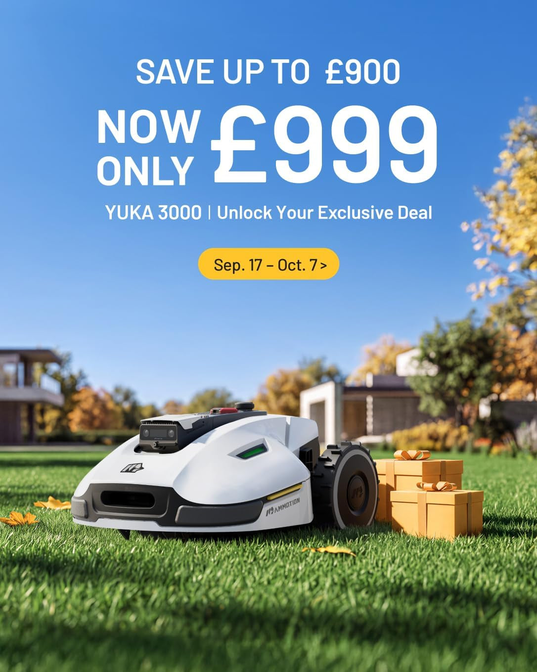 YUKA 3000 Robot Lawn Mower, Perimeter Wire Free,Recommended 3000 M, Max.4000 M,Equipped with Ultrasense Al Vision, Handles 45% Slopes Cutting Heights 20-90Mm, Automatic Mapping