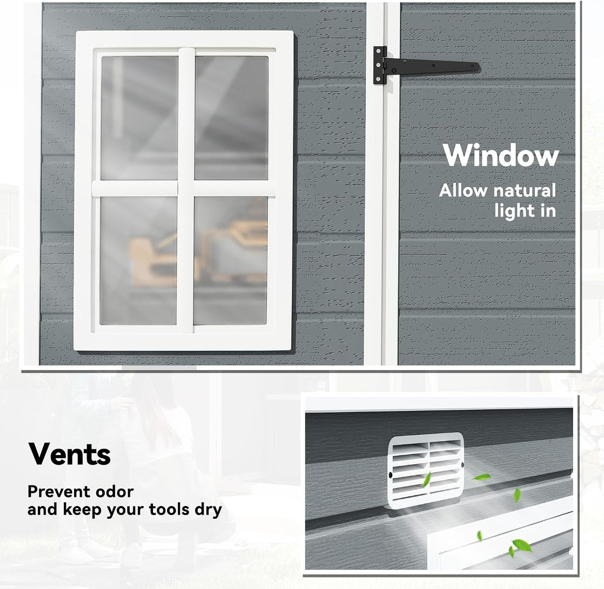 10 X 6 Ft Plastic Garden Shed with Floor, Lockable Doors Grey