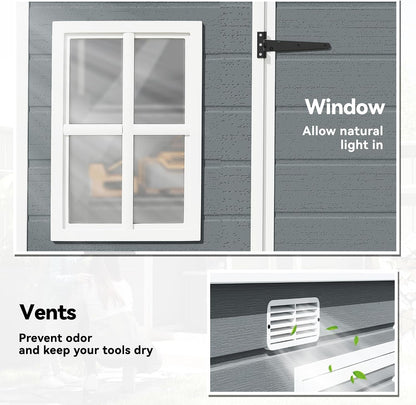 10 X 6 Ft Plastic Garden Shed with Floor, Lockable Doors Grey