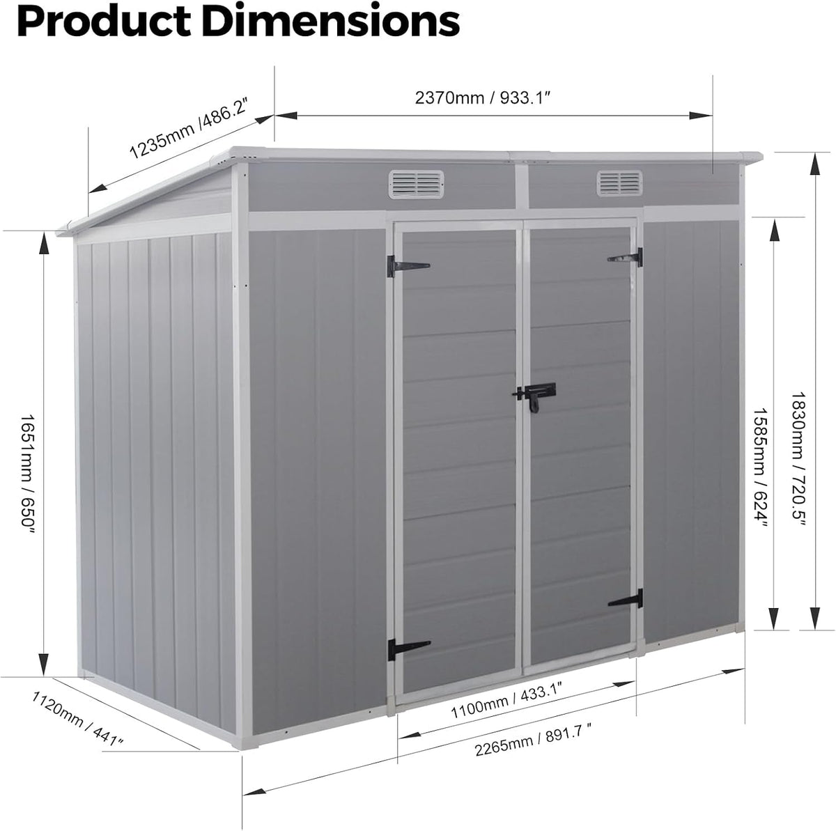 Plastic Garden Storage Shed Outdoor Storage Includes Plastic Floor, Strong Structure House Tool Shed (8X4F Pent Roof)