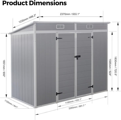 Plastic Garden Storage Shed Outdoor Storage Includes Plastic Floor, Strong Structure House Tool Shed (8X4F Pent Roof)