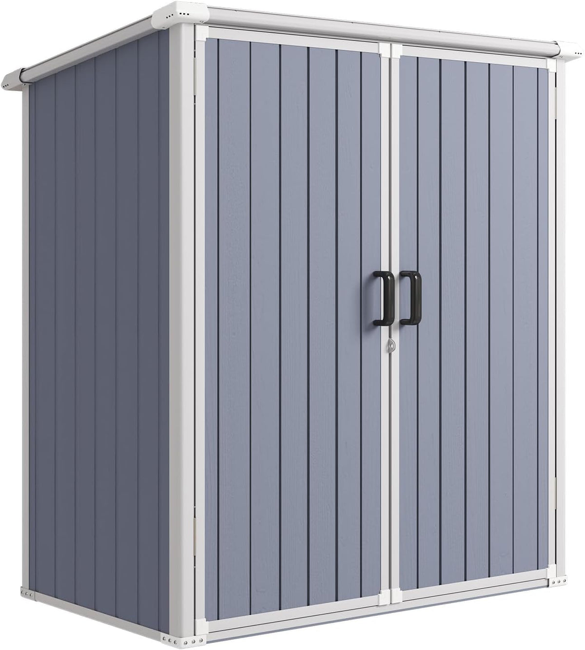 5 X 3 FT Outdoor Storage Shed, Resin Shed with Floor & Lockable Doors, Small Garden Shed Waterproof Plastic Tool Shed with Sloped Roof for Backyard, Garden, Patio, Lawn, Grey