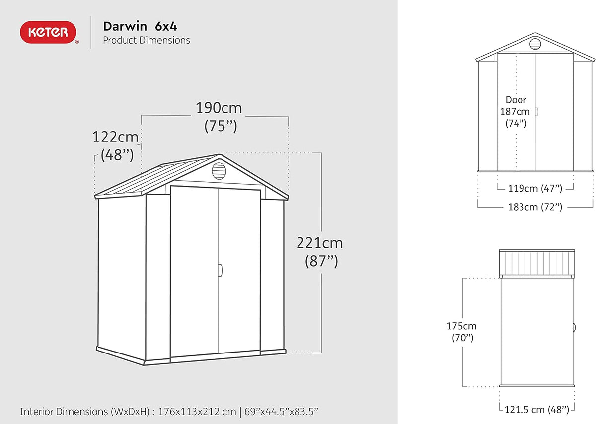 Darwin Outdoor Apex Double Door Garden Storage Shed 6 X 4Ft Brown Wood Look and Feel | Fade Free | All Weather Resistant | Safe and Secure | Zero Maintenance | 15 Year Warranty