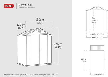 Darwin Outdoor Apex Double Door Garden Storage Shed 6 X 4Ft Brown Wood Look and Feel | Fade Free | All Weather Resistant | Safe and Secure | Zero Maintenance | 15 Year Warranty