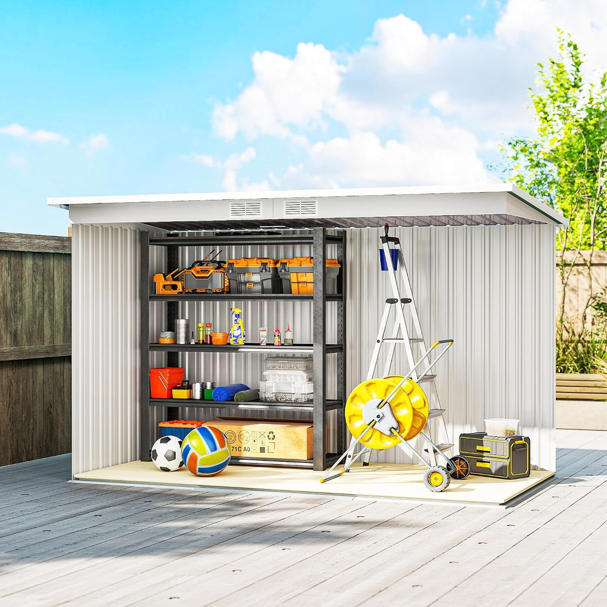 9Ft X 4Ft Metal Garden Shed Waterproof Light Grey