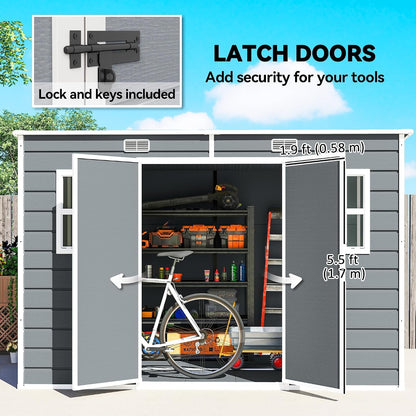 10 X 6 Ft Plastic Garden Shed with Floor, Lockable Doors Grey