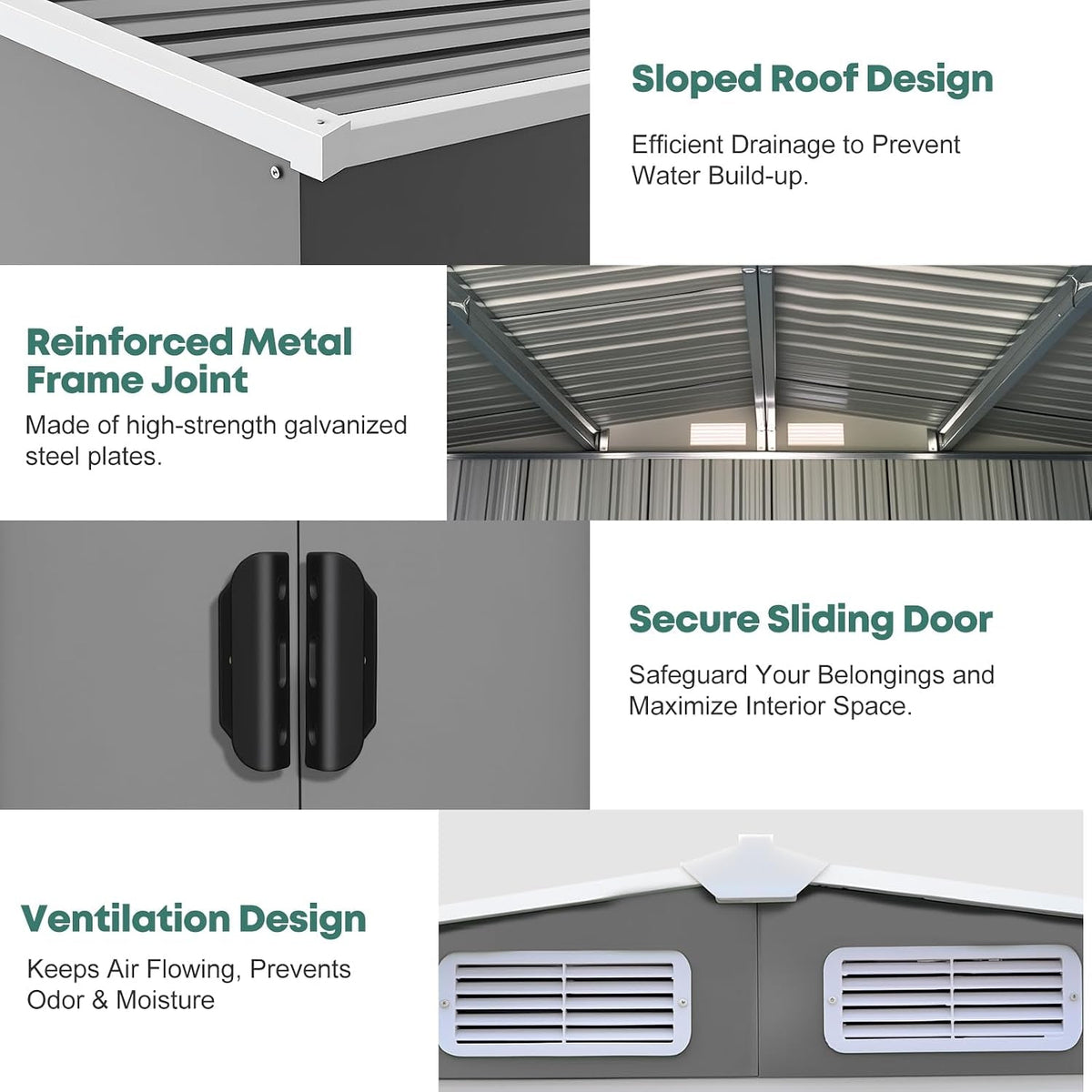 Metal Garden Shed Storage Sheds Heavy Duty Outdoor FREE Base Foundation Green/Grey Color (10X8 Grey)
