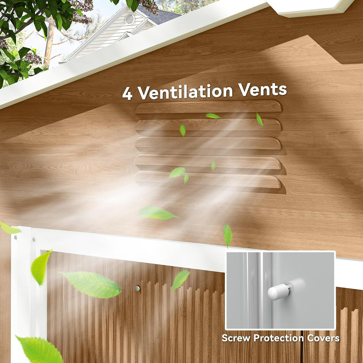 7.7 X 5.6Ft Metal Garden Shed with Vents Brown Wood Effect