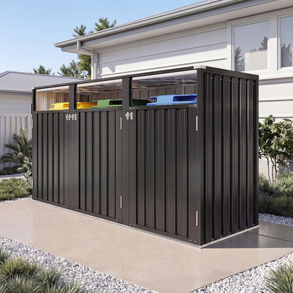 3 Wheelie Bin Storage, Outdoor Bin Storage Shed for 3 Bins up to 240L, Galvanized Steel Bin Store with Chain Lid & Reinforced Back Panel for Garden Patio Yard