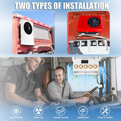 Universal Split Air Conditioner, New Energy Electric Automotive AC Unit Electric Parking Air Conditioners 12V/24V for Trucks, Semi Trucks, RV, Van, Camper Van,White-24V