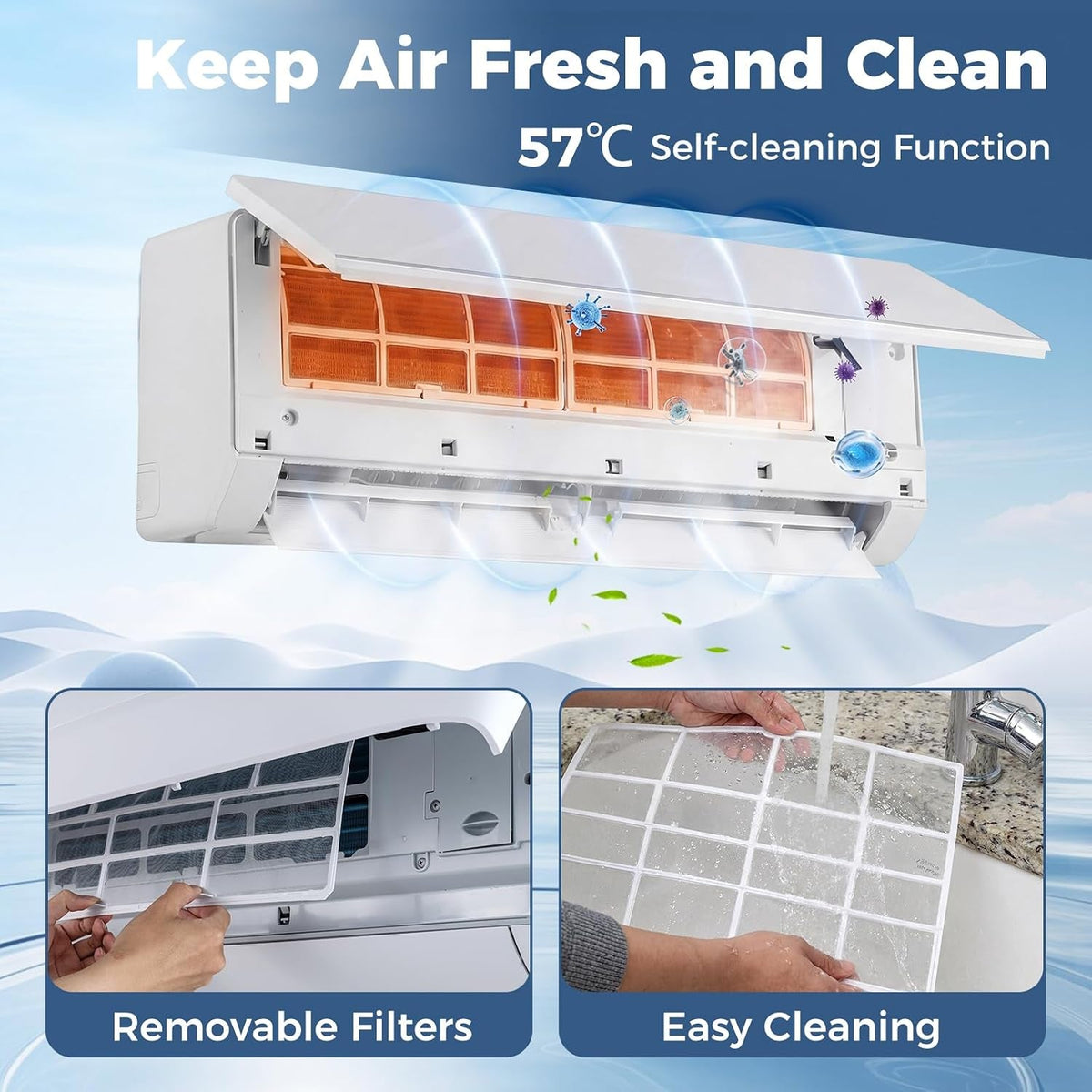 24000 BTU Air Conditioner Wall Split, 5 in 1 Air Conditioning Unit Heater Dehumidifier Air Purifier Fan with Heat Pump, Remote & Installation Kit, A++ Rating, Inverter, Wall AC Unit for 139㎡