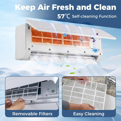24000 BTU Air Conditioner Wall Split, 5 in 1 Air Conditioning Unit Heater Dehumidifier Air Purifier Fan with Heat Pump, Remote & Installation Kit, A++ Rating, Inverter, Wall AC Unit for 139㎡