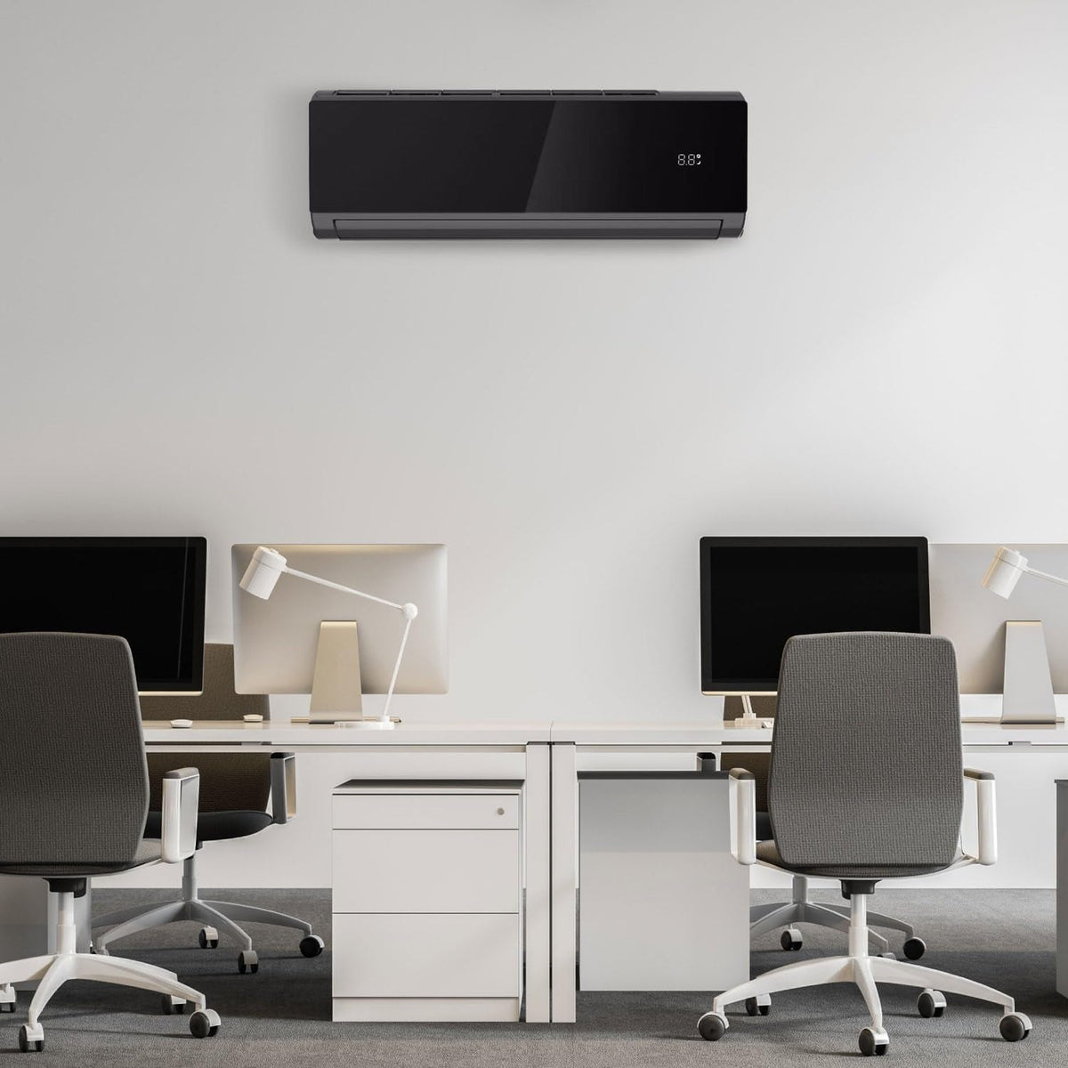 Iqool Multi‑Split 2×12,000 BTU Smart Wall Heat Pump AC – Black, 2‑Zone Inverter System, A++/A+ Efficiency, Wi‑Fi/Voice, “I Feel” Sensor, Sleep Mode – Includes 5 M Pipe & Cable Kit