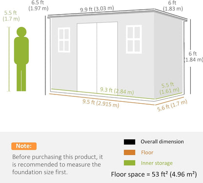 10 X 6 Ft Plastic Garden Shed with Floor, Lockable Doors Grey