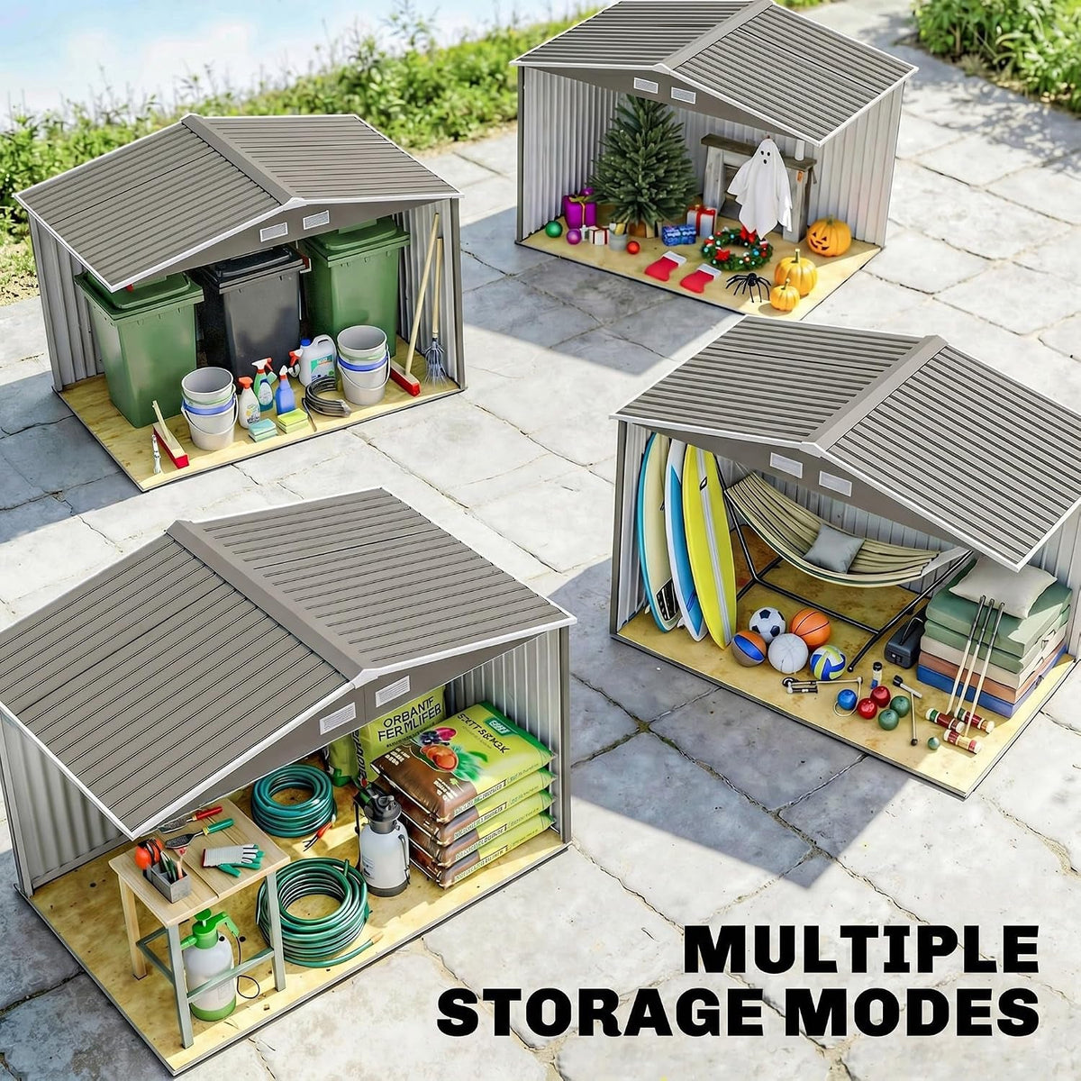 9 X 6 Ft Metal Garden Shed Waterproof Galvanised Grey