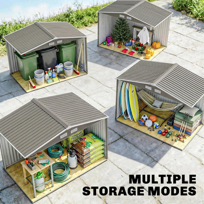 9 X 6 Ft Metal Garden Shed Waterproof Galvanised Grey