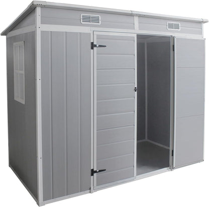 Plastic Garden Storage Shed Outdoor Storage Includes Plastic Floor, Strong Structure House Tool Shed (8X4F Pent Roof)