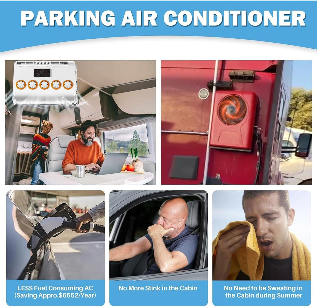 Universal Split Air Conditioner, New Energy Electric Automotive AC Unit Electric Parking Air Conditioners 12V/24V for Trucks, Semi Trucks, RV, Van, Camper Van,White-24V