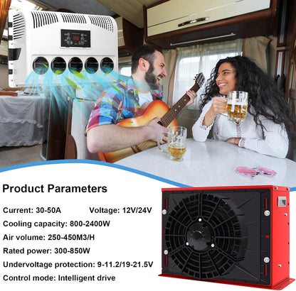 12V/24V Rv Air Conditioner, 850W Split Parking Air Conditioner Kit, 450M³/H Air Volume, Silent - Fast Cooling, for Semi-Trailer Trucks, Buses, Rvs, Caravans, Excavators,Black-12V