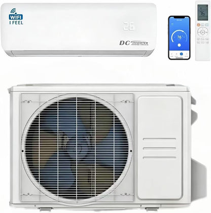 12000 BTU Air Conditioner Wall Split Wi Fi 5 in 1 Air Cooler Heater Dehumidifier Air Purifier Fan with Heat Pump Remote Control, 3.4 Kw A++ Rating, App Control, Pre Gassed
