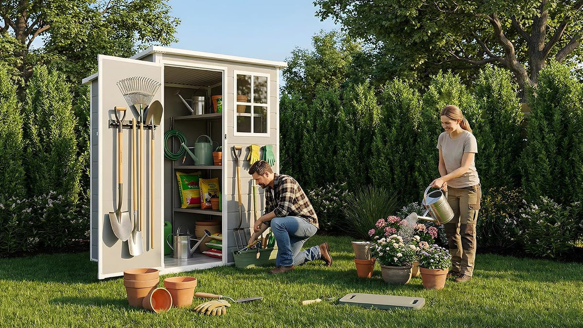 5×3 FT Plastic Garden Storage Shed with Floor,All Weather Resin Sheds and Outdoor Storage,Waterproof Outdoor Shed with Lockable Door/Sloped Roof/Window/Vent,For Yard,Patio,Lawn,Bike