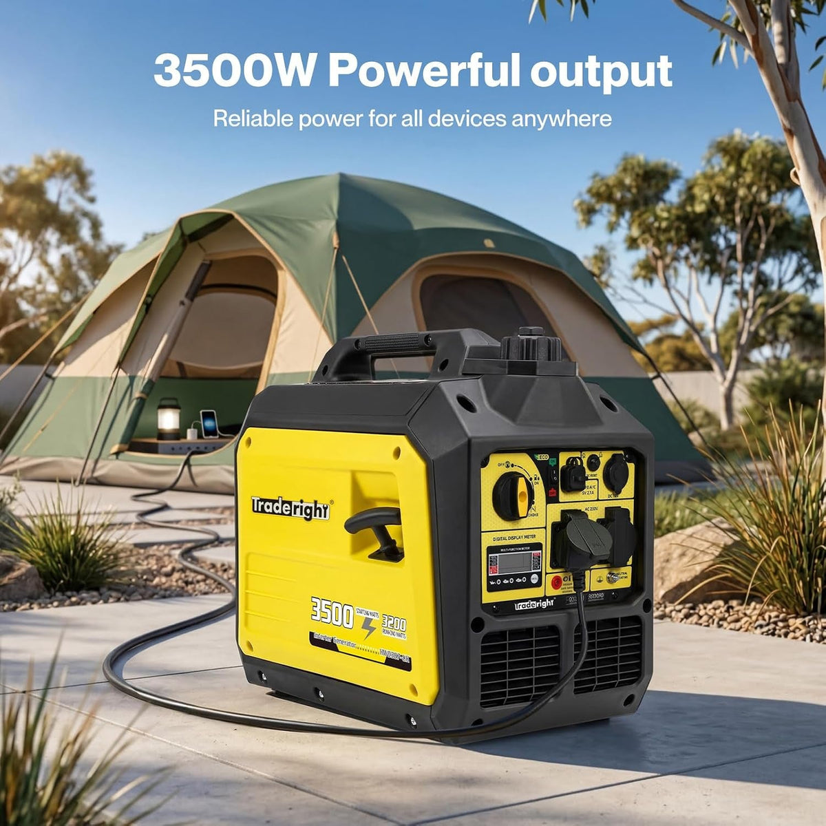 Tradreright 3500W Portable Inverter Generator Petrol Generator, 4 Stroke Silent Pure Sine Wave Generator for Camping, RV Travel, Home, or Job Sites