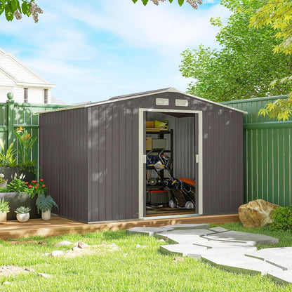 9 X 6 Ft Metal Garden Shed Waterproof Galvanised Grey