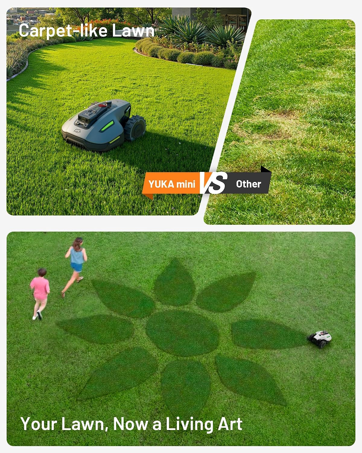 YUKA Mini 700 Robot Lawn Mower, Perimeter Wire Free, Recommended for 700 M², Maximum 1100 M², 3D AI Vision, 45% Slope Capability, Automatic Mapping
