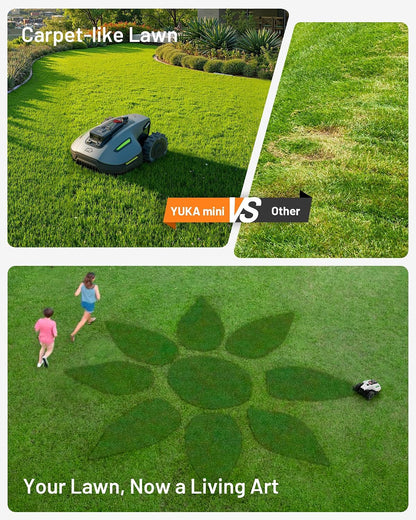 YUKA Mini 700 Robot Lawn Mower, Perimeter Wire Free, Recommended for 700 M², Maximum 1100 M², 3D AI Vision, 45% Slope Capability, Automatic Mapping, Equipped with 4G Module