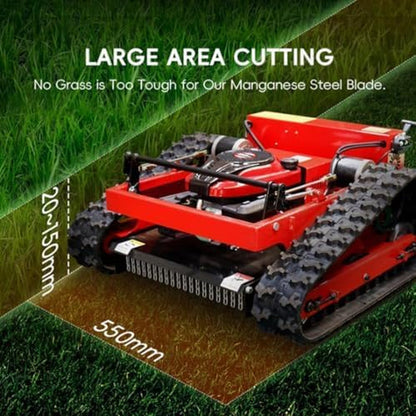 Crawler Mower, 7.5HP Gasoline Mower,Robot Lawn Mower, Four Sroke Gasoline Lawn Mower with Remote Control, Supports Slopes of 45°, Height 10-180Mm, Mowing Width 550Mm