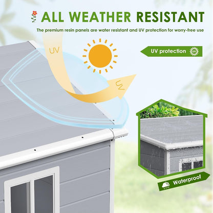 3X5 4X6 6X4 6X6Ft Outdoor Resin Storage Shed with Heavy-Duty Floor, Waterproof Plastic Garden Shed Storage with Window, Lockable Door for Tools, Bike UV Protection (6X4Ft)