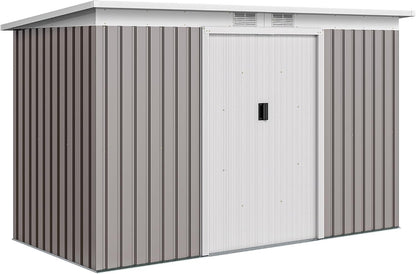 9Ft X 4Ft Metal Garden Shed Waterproof Light Grey