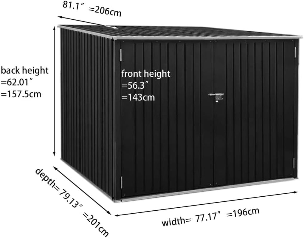 Galvanized Steel Bike Shed with Removable Gravity Locking Racks, Outdoor Bicycle Storage (D201X W196X H157M with 4 Racks)