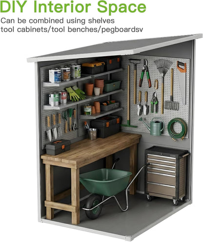 5×3 FT Plastic Garden Storage Shed with Floor,All Weather Resin Sheds and Outdoor Storage,Waterproof Outdoor Shed with Lockable Door/Sloped Roof/Window/Vent,For Yard,Patio,Lawn,Bike