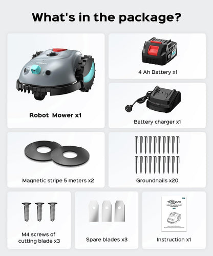 V100 Robot Lawnmower without Boundary,Vision Navigation,150 Obstacle Detection,20-60 Mm Cutting Height,Robotic Lawnmower with Magnetic Wires,Low Noise,Replacement Blades,Spot Mow, Max.150M²