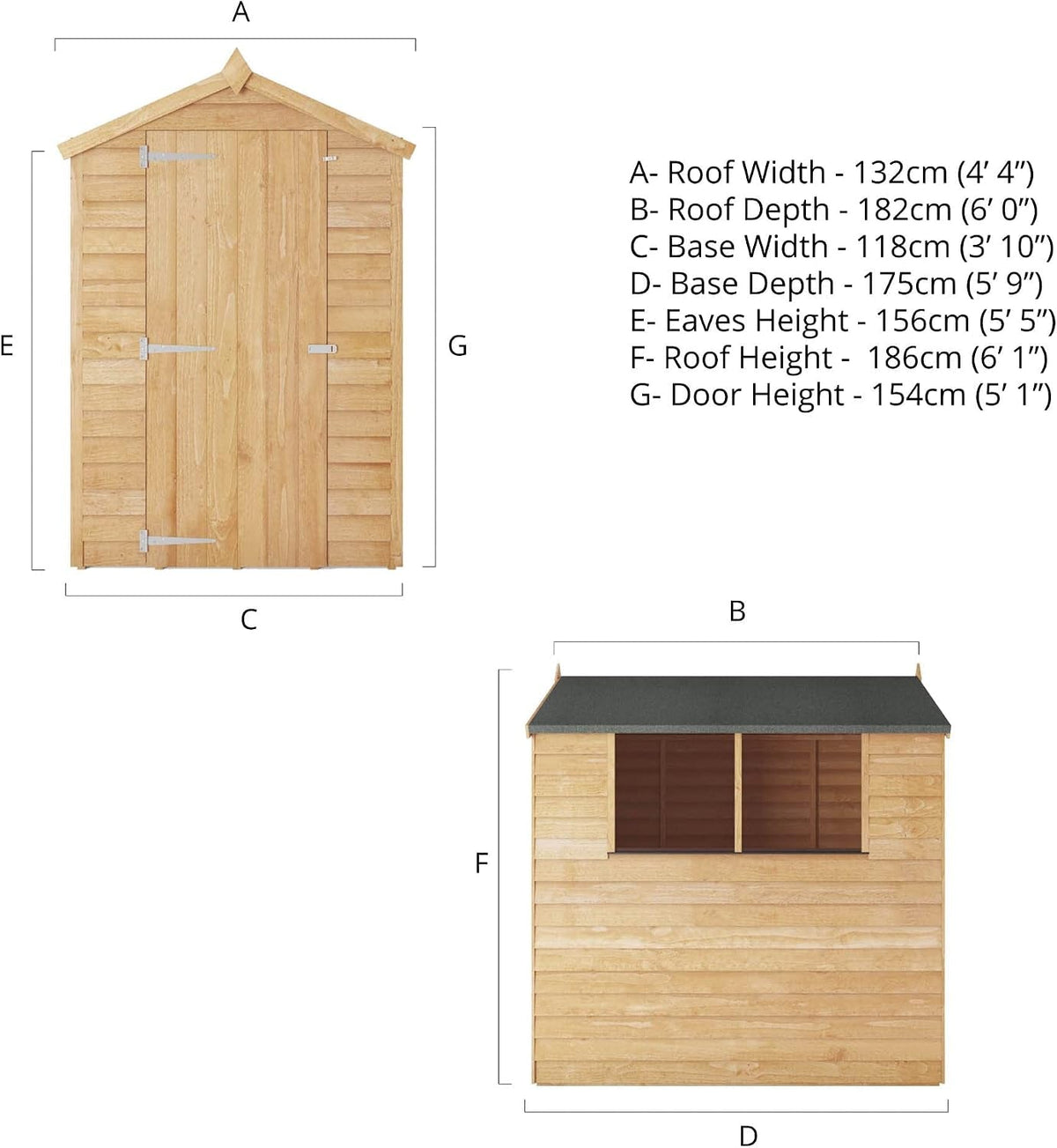 WALTONS | 6 X 4 Overlap Wood Storage Shed | Apex Roof | 7Mm Overlap Cladding | Wooden Garden Storage Shed | Single Door | Windows |10 Year anti Rot | 6Ft 4Ft