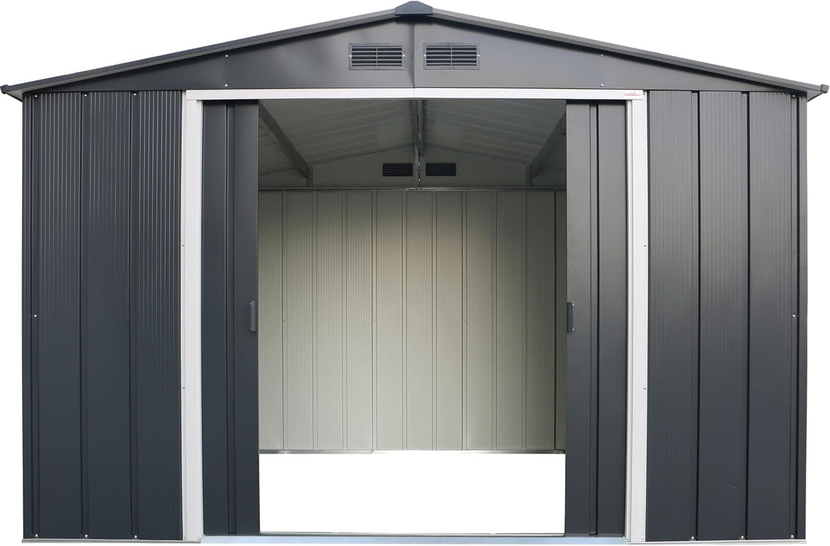 ECO 10 X 8 (7.80 M2) Metal Garden Storage Shed, Hot-Dipped Galvanized Metal Shed, Tool Storage Shed, Strong Reinforced Roof Structure, Maintenance-Free Metal Shed, Anthracite