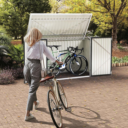 Lockable Garden Storage Shed, Outdoor Bike Shed with Door and Roof, Metal Galvanized Steel Pent Tool Storage Sheds for Bikes, Garbage Bins, Black (D105X W210X H130Cm)