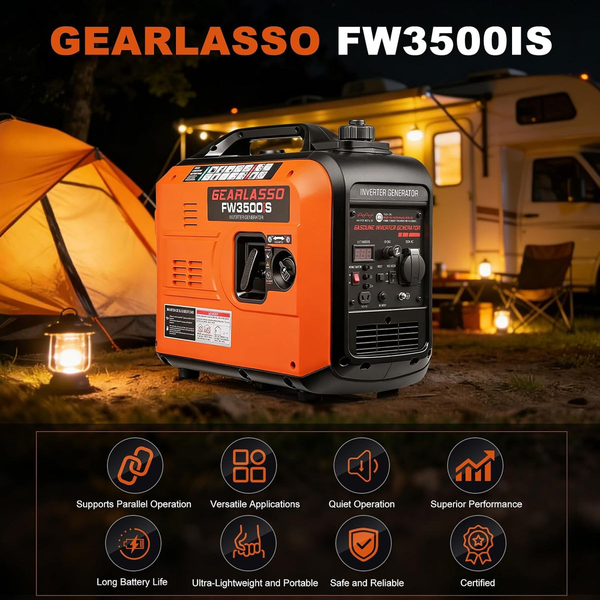 3300W Portable Inverter Generator Powered Ultra-Quiet 4-Stroke 145Cc