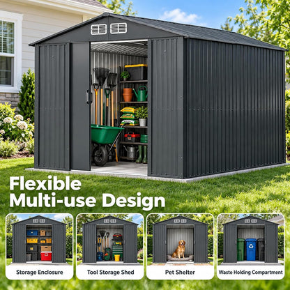 Metal Garden Shed 8 X 10Ft Heavy Duty Outdoor Storage Box Tool Shed