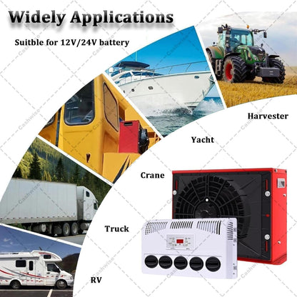 12V/24V Air Conditioner RV Split AC Air Conditioner, 11000 BTU Truck Cab Air Conditioner for Trucks, Bus, Excavators, Split Parking Air Conditioner Kit with 5 Gear Wind Speed Black-24V