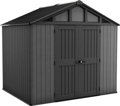 Stronghold 10X8 Garden Shed – Grey | Steel-Reinforced Evotech Resin | Extra-Wide Double Doors (152.5Cm) | Skylights + Windows | Ventilated & Weatherproof | Maintenance-Free Storage