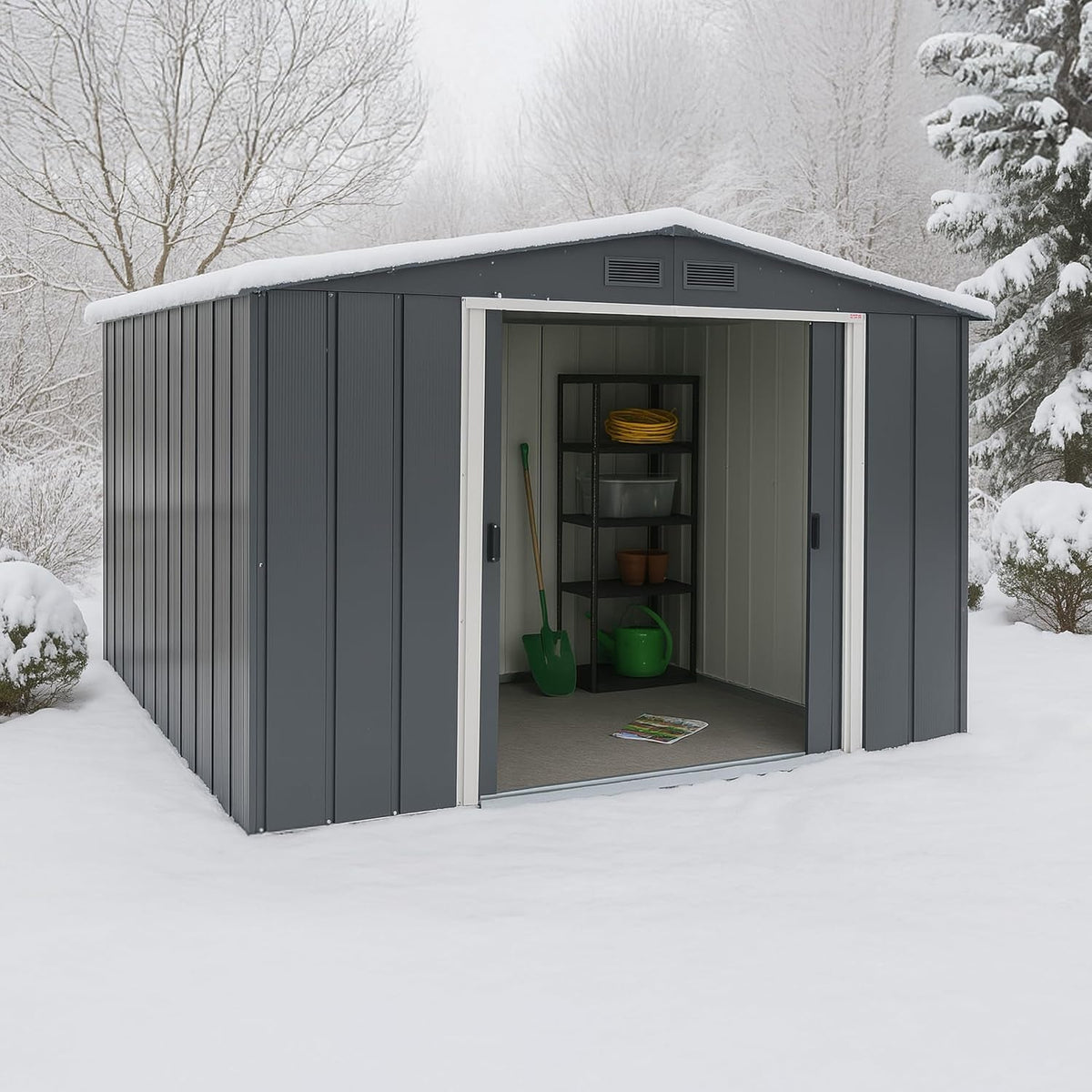 ECO 10 X 8 (7.80 M2) Metal Garden Storage Shed, Hot-Dipped Galvanized Metal Shed, Tool Storage Shed, Strong Reinforced Roof Structure, Maintenance-Free Metal Shed, Anthracite