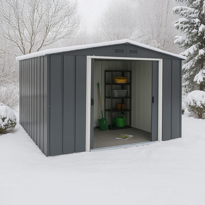 ECO 10 X 8 (7.80 M2) Metal Garden Storage Shed, Hot-Dipped Galvanized Metal Shed, Tool Storage Shed, Strong Reinforced Roof Structure, Maintenance-Free Metal Shed, Anthracite