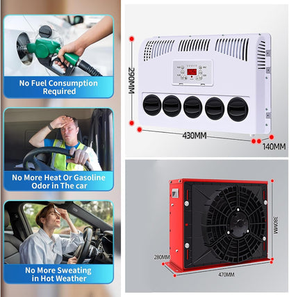 12V/24V Rv Air Conditioner, 850W Split Parking Air Conditioner Kit, 450M³/H Air Volume, Silent - Fast Cooling, for Semi-Trailer Trucks, Buses, Rvs, Caravans, Excavators,Black-12V